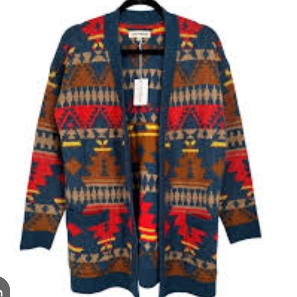 🌟Lucky Brand Southwestern Aztec Cardigan Sweater Blue Multicolor boho western - Picture 1 of 10